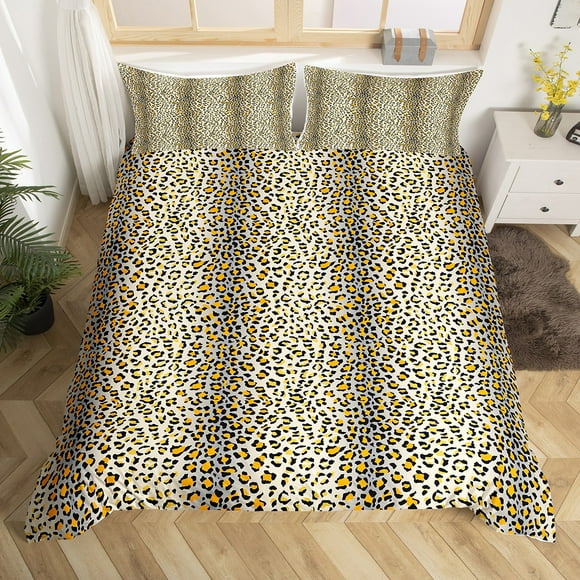 YST Cheetah Print Bedding Sets Full Brown Leopard Comforter Cover, Grey Gradient Ombre Bed Set Abstract Artwork Duvet Cover, Wild Animal Quilt Cover Wildlife Room Decor (Zipper Closure)