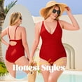 thumbnail image 3 of Ocean Blues Women's and Women's Plus Swimwear Twist Push Up Deep V Ruched One Piece Bathing Suits Sexy Color Block Tummy Control Surfing Swimsuit, 3 of 10
