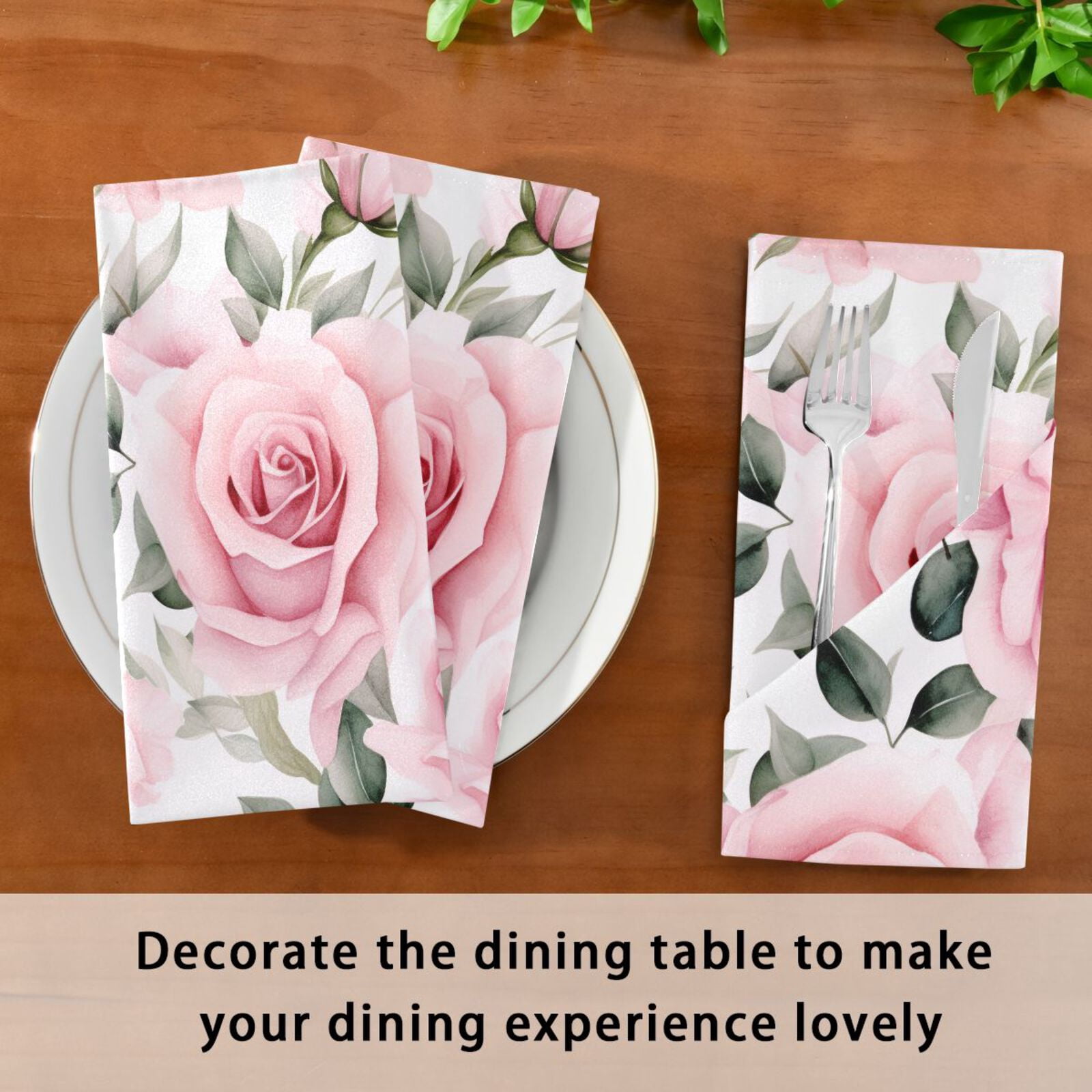 JSTEL Pink Rose Flowers Cloth Napkins Set of 6, 20x20 Inch Washable and Reusable Napkin for Decoupage Dinner Party Everyday Use