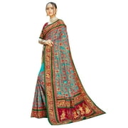 Sarees for Women Satin Silk Heavy Embroidered Saree ||Ethnic Traditional Indian Wedding Gift Sari with Unstitched Blouse Turquoise