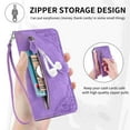 thumbnail image 6 of Allytechgroup Wallet Case for Samsung Galaxy S26, Embossed Luxury PU Leather Case with Kickstand & Card Slots, Slim Zipper Pocket Detachable Wrist Strap Magnetic Clasp Anti-Drop Case, Purple, 6 of 9