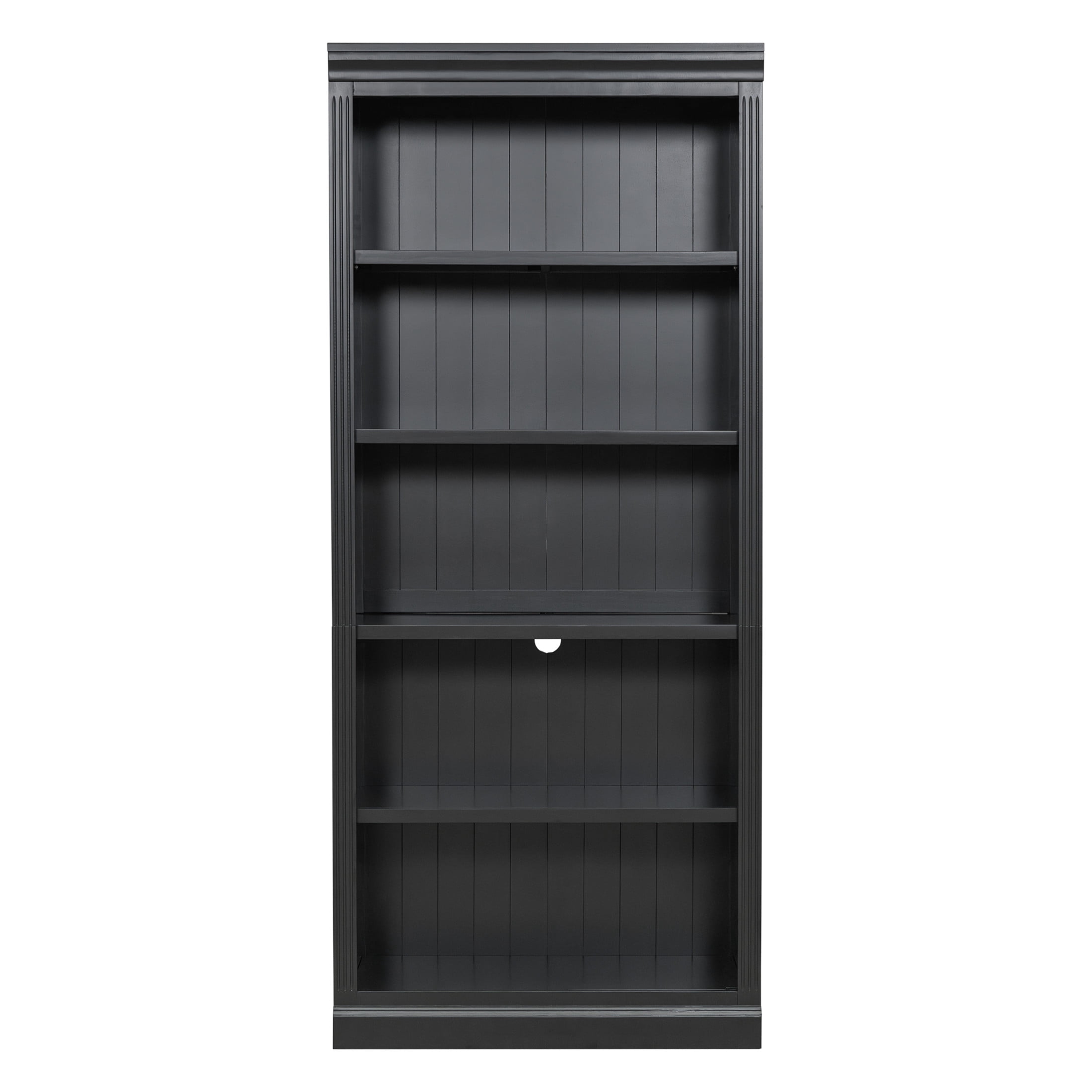 GDF Studio Halden 83.4" 5-Tier Bookcase with LED Light, Adjustable Shelves & Cable Hole, Storage Bookshelf, Black