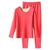 Riecok Thermal Underwear for Women Set Seamless Round Neck Solid Color High Elasticity Base Layer Winter Warm Top and Bottom Set Red XL