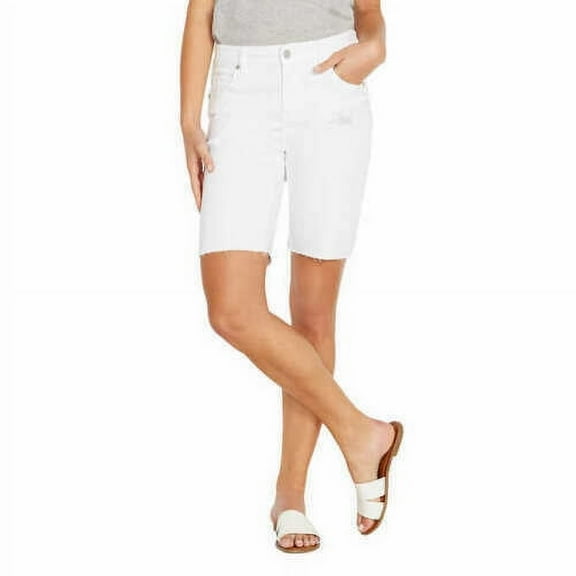 BUFFALO DAVID BITTON Women's Tandi Distressed Bermuda Shorts, White 14/34 - NEW