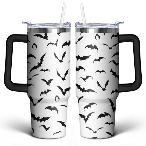Cute Ghost Halloween Tumbler 30oz - Pumpkin Illustration Design - Double Wall Vacuum Insulated Cup with Straw