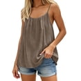 thumbnail image 2 of FRSASU Women's Flowy Tank Tops Sleeveless Bohemian Cami Spaghetti Strap Loose Fit Ruffle Summer Beach Basic Camisole Coffee L(L), 2 of 5