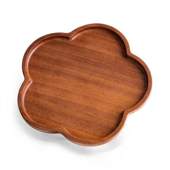 HSM Sapele Wood Tray for Serving (9.4 x 9.4 x0.8 inches) Wooden Charcuterie Board Platters, Flower Shaped Trays - Ideal Cheese Board, Wooden Trays for Serving Food Party & Decor, Fruit Plates