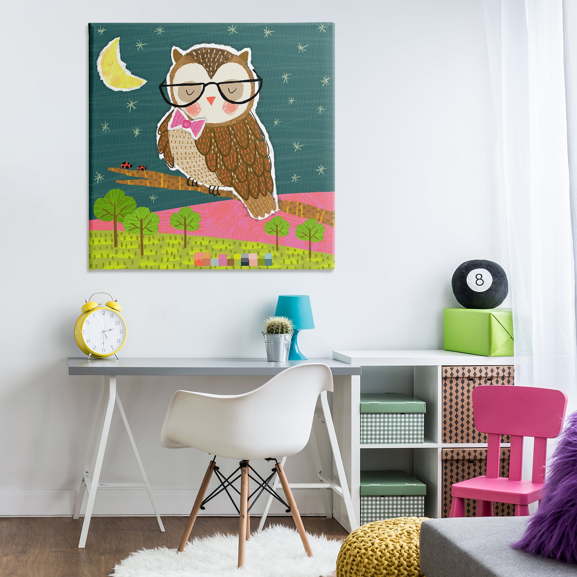 Stupell Industries Wise Owl on Branch Animals Painting Wrapped Canvas Art Print Wall Art, 36 x 36