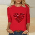 thumbnail image 2 of Goodeals Women 2025 Valentines Shirts Spring 3/4 Sleeve Tunic Tops Cute Heart Print Gift Blouse Trendy Aesthetic 3D Print Tunic Top(Red,XL), 2 of 5