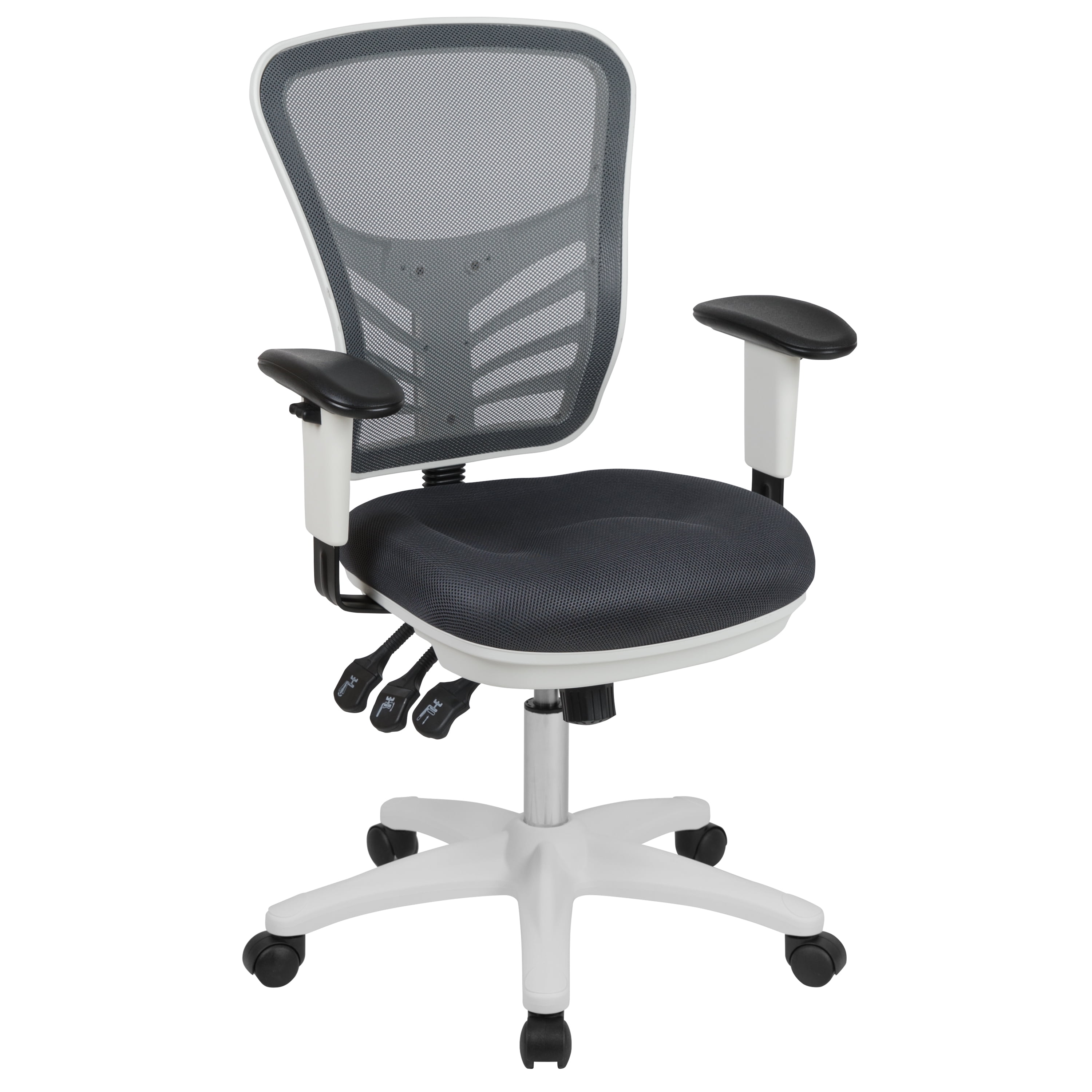 Emma + Oliver Mid-Back Dark Gray Mesh/White FrameMultifunction Ergonomic Office Chair w/ Arms