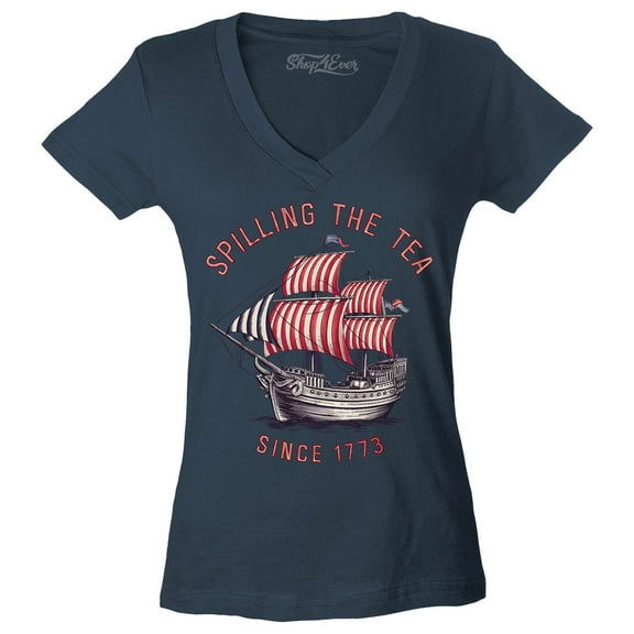 Shop4Ever Women's Spilling The Tea Since 1773 Slim Fit V-Neck T-Shirt XX-Large Charcoal