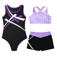 thumbnail image 3 of TiaoBug 3 Pcs Gymnastics Dance Outfits for Girls Training Workout Sleeveless Leotard Bras with Shorts Set Purple 14, 3 of 5