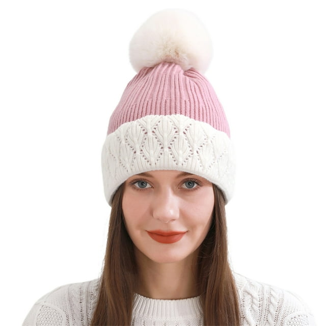 Diconna Bonnet d'Hiver pour Femmes Bonnet Tricoté Chaud Contraste de Couleurs pour Activités Extérieures