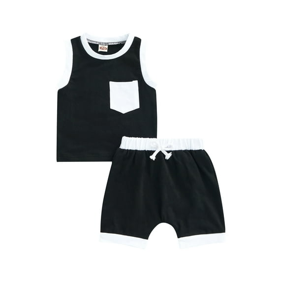 Franhais Baby Infant Two Piece Set, Sleeveless Contrast Color Vest Tops Elastic Waist Drawstring Shorts