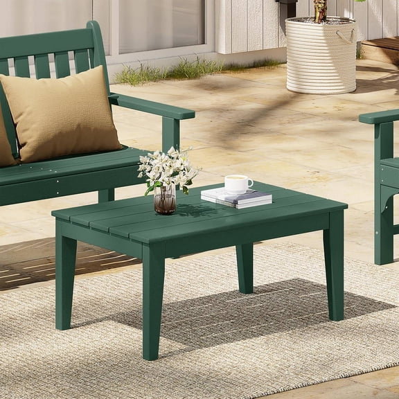 HDPE Adirondack-Style Outdoor Coffee Table, Weather-Resistant Patio Table for Backyard, Pool, or Balcony, Dark Green