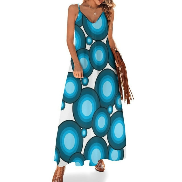 Vestido sin mangas Blaue 70er Jahre Kreise, ropa de verano para mujer, vestido de invitada de boda