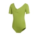 thumbnail image 4 of Xdegoge Youth Girls Short Sleeve Gymnastics Leotards Pinched Front V Neck Ballet Bodysuit Breathable Lightweight Dancewear Athletic Practice Outfit Active Casual Tops, 4 of 7