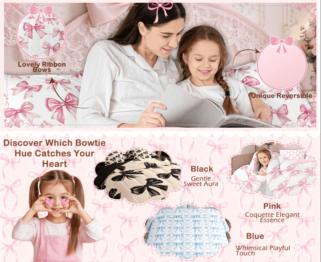 Erosebridal Bow Bedding Set Queen Black Bow Tie Bedding Comforter Sets Teen Adults Room Decor,Watercolor Bowknot Comforter Set Black White Simple Decor Bed Duvet Set