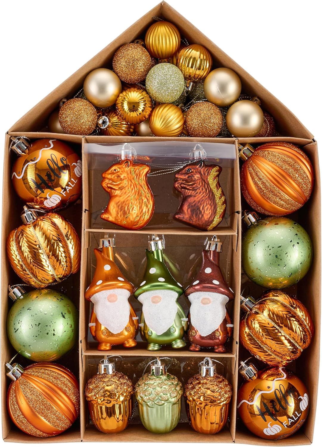 Autumn Christmas Tree Ornaments Set Hello Fall with Acorns Squirrels Pumpkins