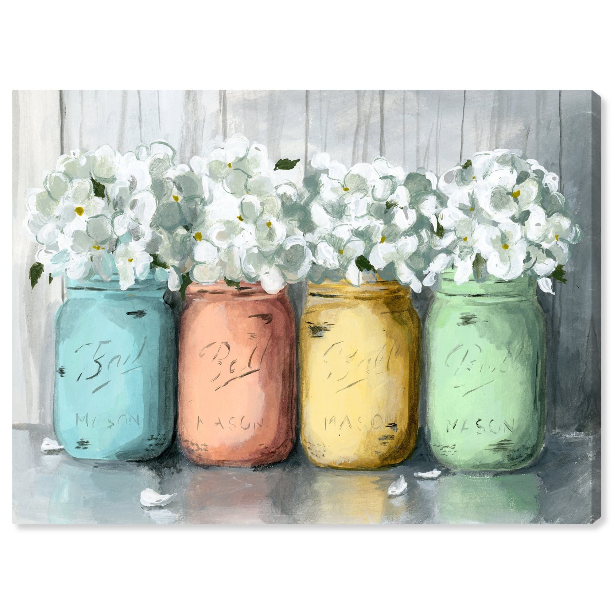Runway Avenue Floral and Botanical Wall Art Canvas Prints 'Mason Jar