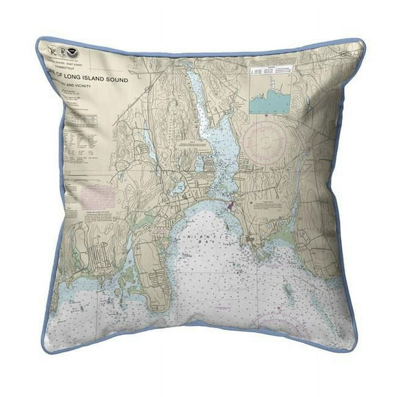 Betsy Drake ZP13211NB 22 x 22 in. North Shore Long Island to Niantic Bay, CT Nautical Map Extra Large Zippered Indoor & Outdoor Pillow