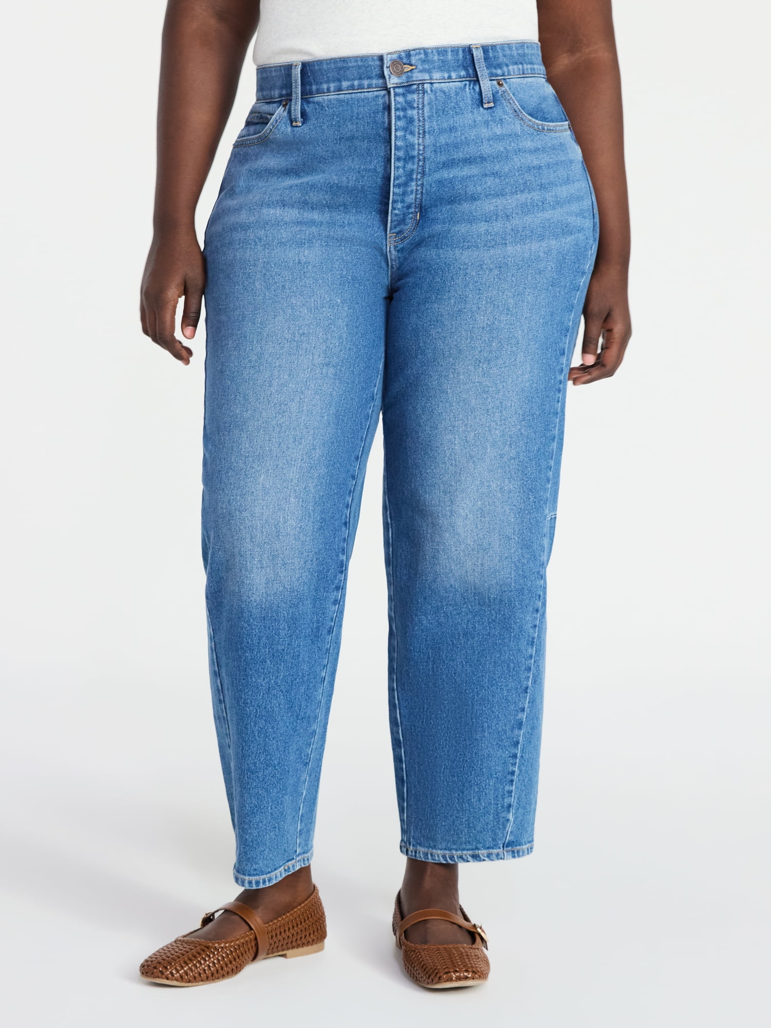 Terra & Sky Women's Plus Size Mid Rise Wide Leg Ankle Cut Hem