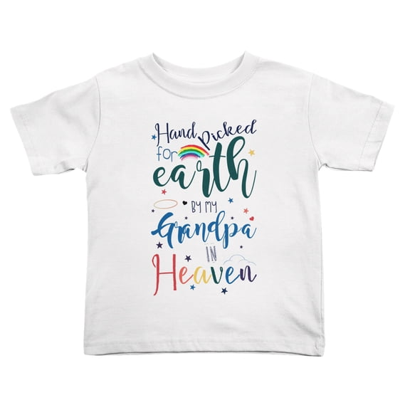 Hand Picked for Earth By My Grandpa In Heaven Cute Toddler Tshirts for Boys Girls (White, Youth L)