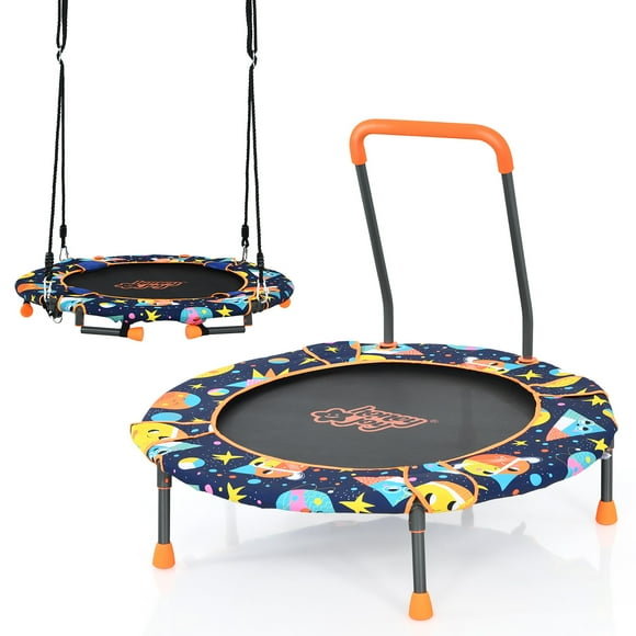 Costway 36"Convertible Swing & Trampoline Set Toddler Kids Fitness Rebounder W/Handrail