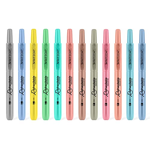 Writech Retractable Highlighters Chisel Tip Assorted Colors Ideal for HighLighting Underlining or Writing Notes Adults Kids Journaling Supplies (12ct Mild+Vintage)