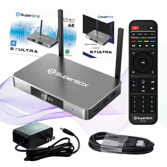 Latest SuperBox S7 Ultra 2026 Fully Loaded, 4GB RAM 128GB ROM, Super Box S7ultra Smart TV Box with Voice Remote, 2T2R Dual Band Wifi, Easy Setup Guide & Phone Support by Authorised Seller