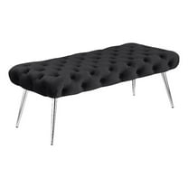 Ella Upholstered Tufted Bench Stainless Steel Legs Black
