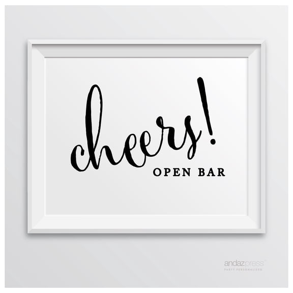 Koyal Wholesale Open Bar Cheers Black & White Wedding Party Sign 8.5x11 Matte