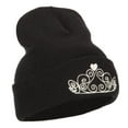 thumbnail image 4 of Glitter Tiara Embroidered Knitted Long Beanie - Black OSFM, 4 of 5