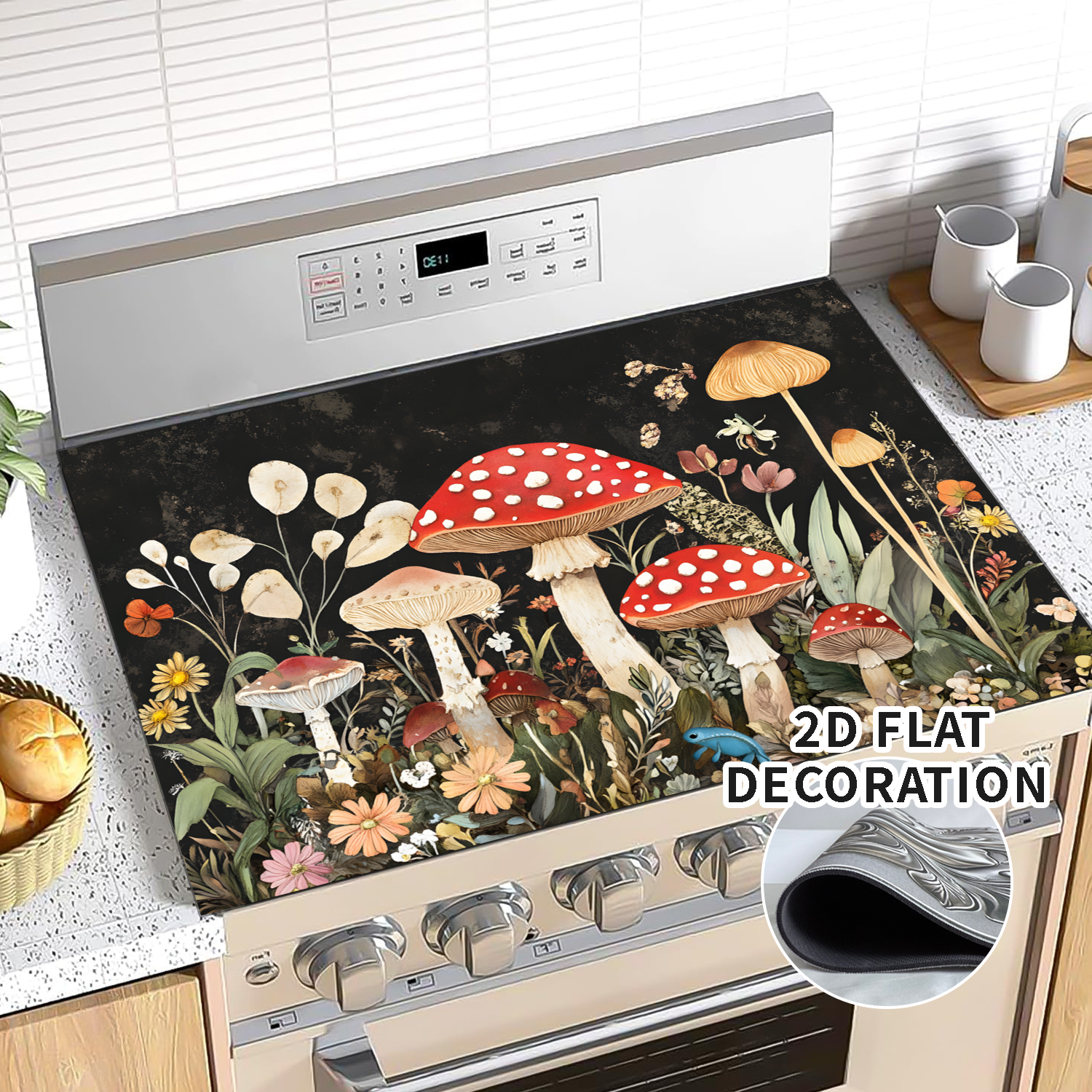 Stove Top Covers for Electric Stove Glass Top Protector Prevents Scratching Expands Usable Space 28''x 20'' Mushrooms and flowers