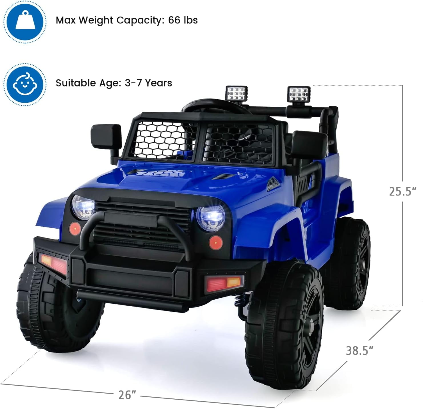 OLAKIDS Kids Ride On Truck, 12V Electric Vehicle Car with Remote Control, Toddlers Battery Powered Toy with 2 Speeds, Spring Suspension, Double Open Doors, LED Lights, Music, USB, Mp3 (Navy)