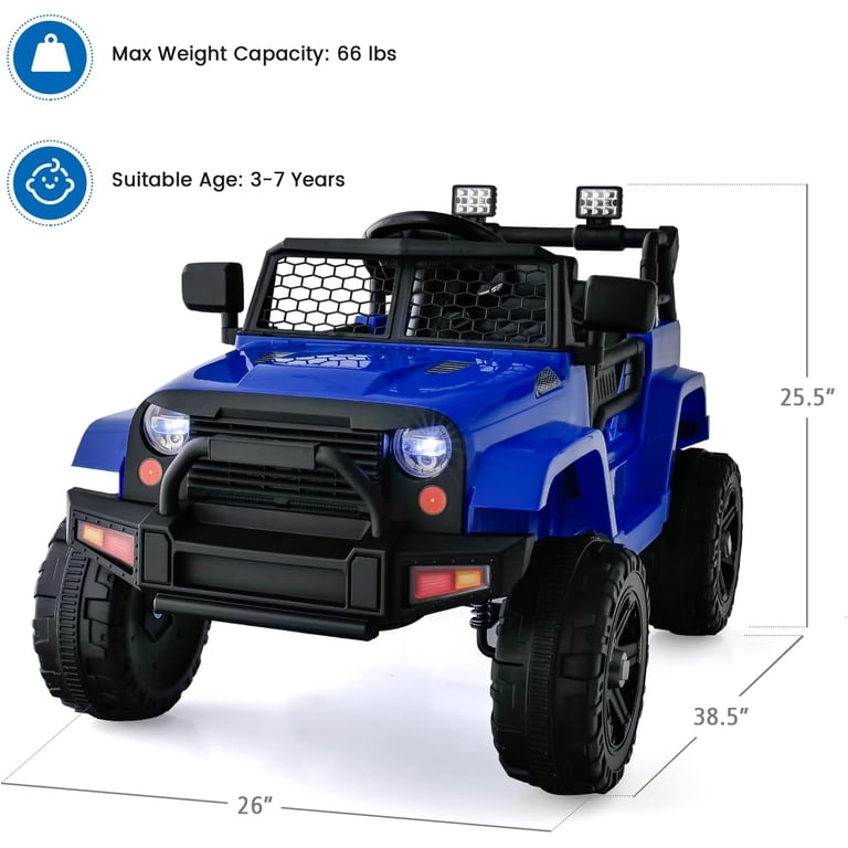 OLAKIDS 12V Kids Ride-On Truck - Electric Toy Car With Parent Remote, Spring Suspension, LED Lights, Music