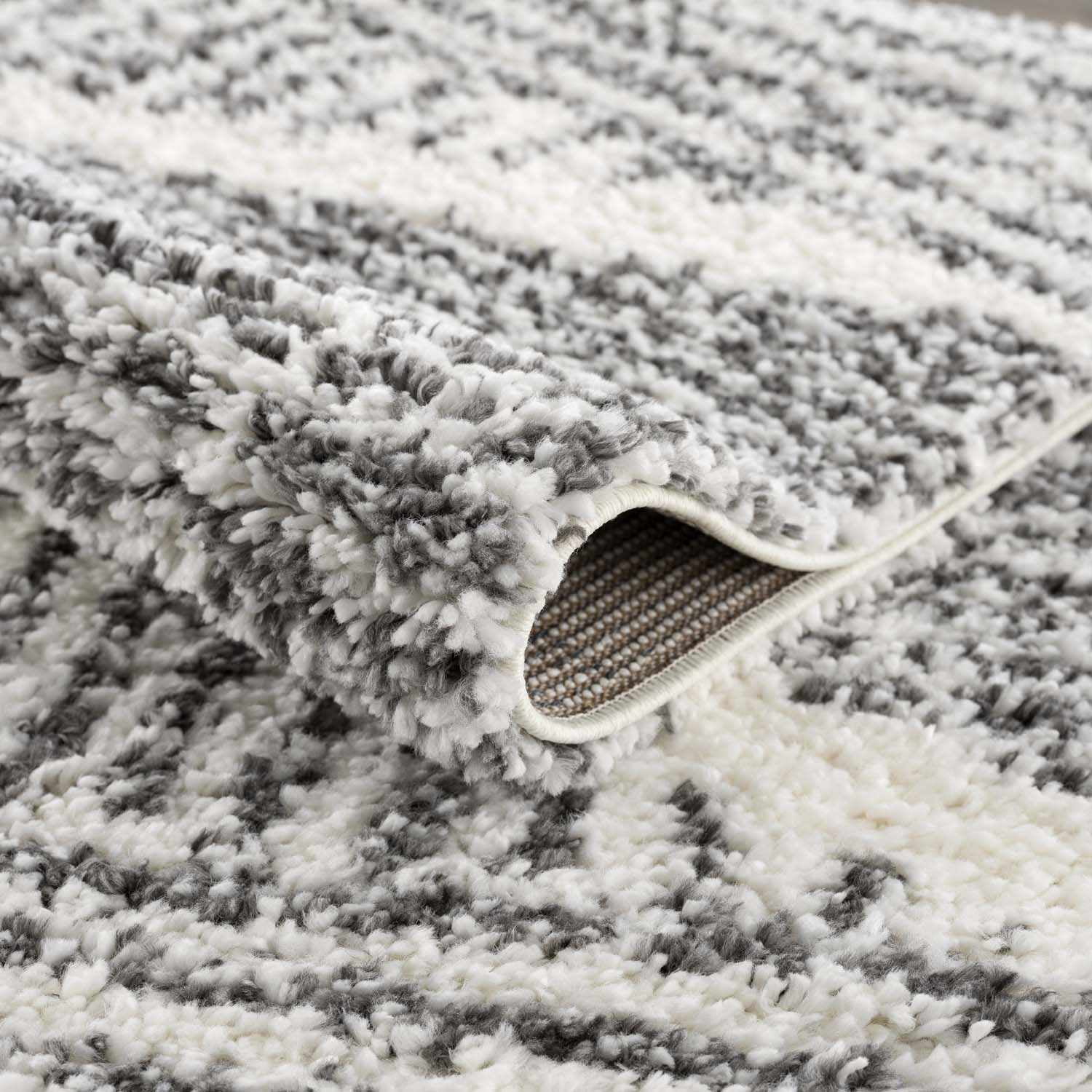 Hauteloom Atlas Moroccan Farmhouse Door Mat Shaggy Small Area Rug - Bohemian Shag Rug - Plush High Pile - Southwestern Boho Soft Carpet - Black, Cream, Grey, Beige - 2" x 3'