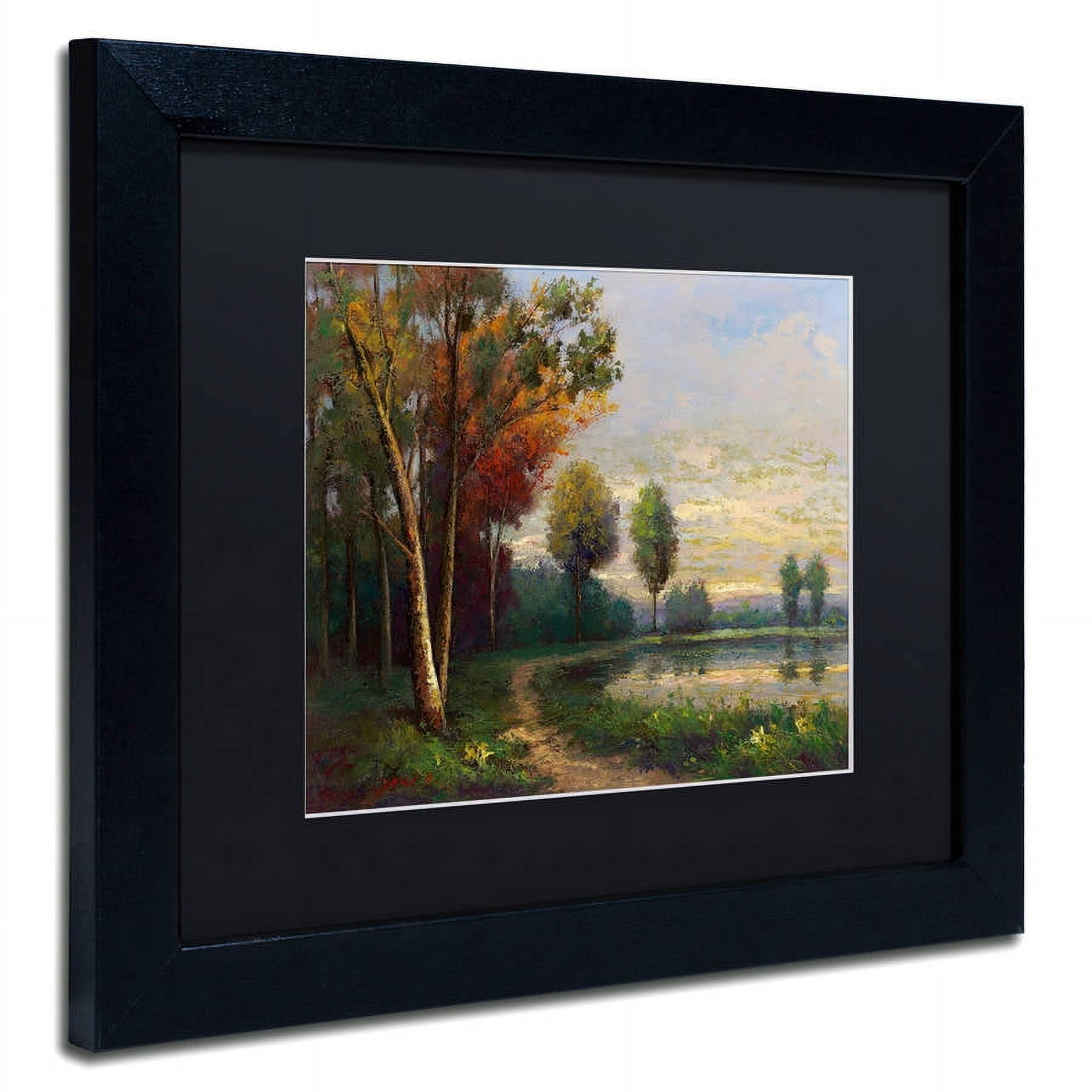 Trademark Fine Art "Landscape with a Lake" Canvas Art by Daniel Moises, Black Matte, Black Frame