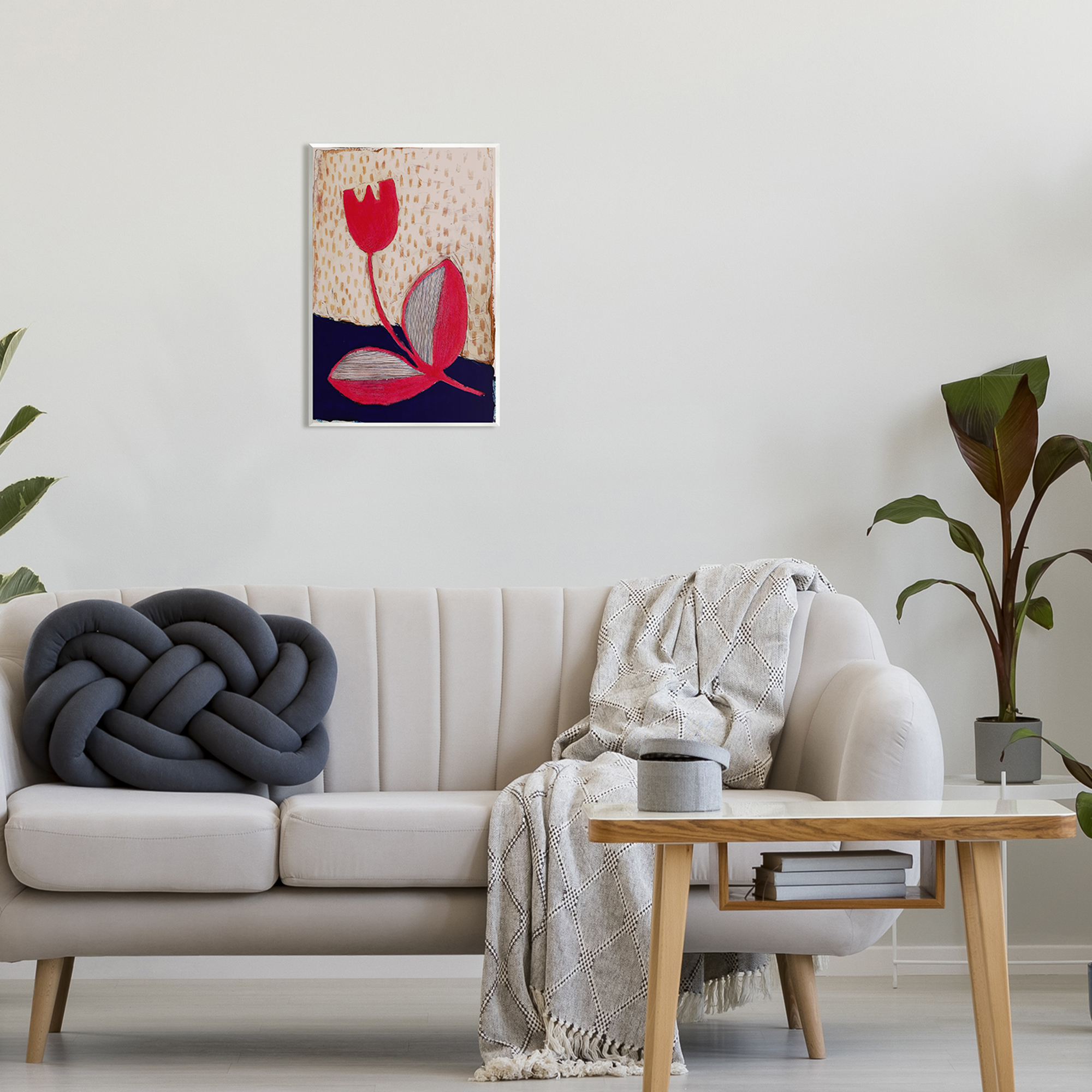 Stupell Industries Red Boho Flower Botanical & Floral Painting Unframed Art Print Wall Art, 13 x 19