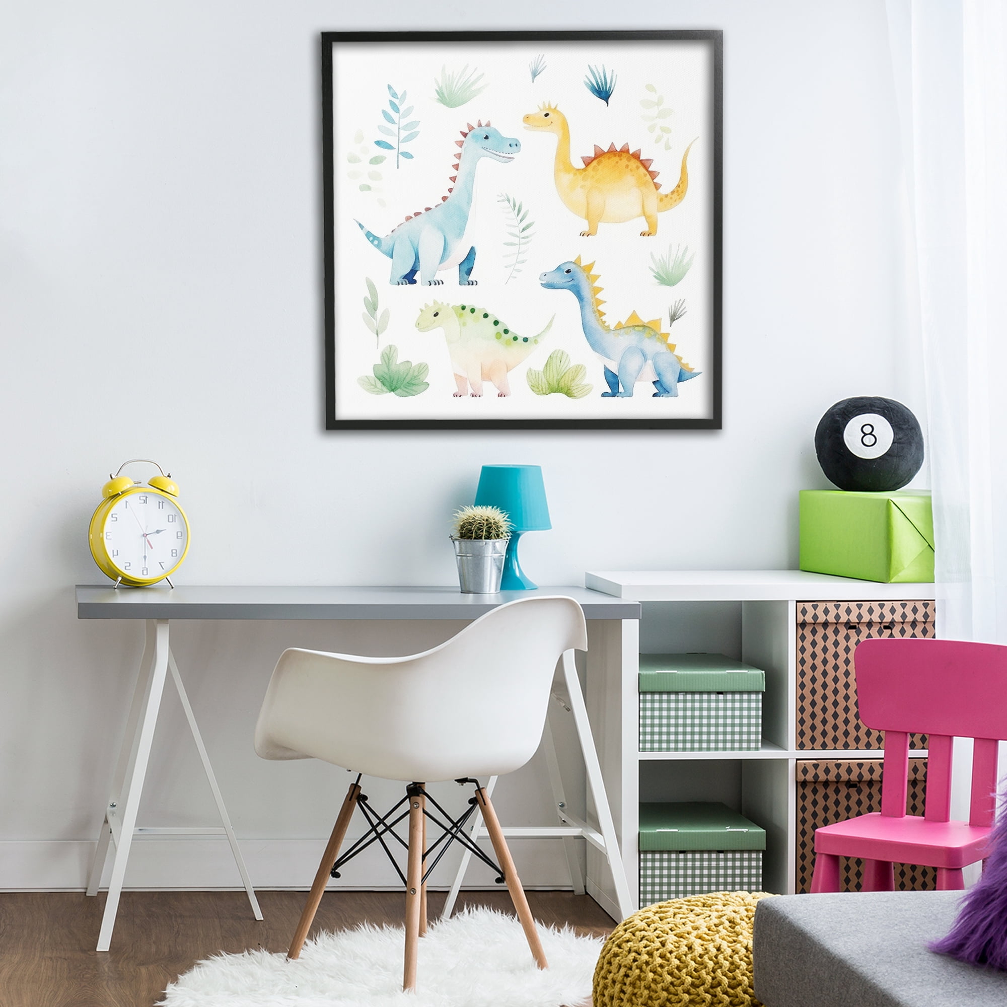 Stupell Industries Playful Dinosaur Wonderland Black Framed Giclee Art, design by Lazar Studio