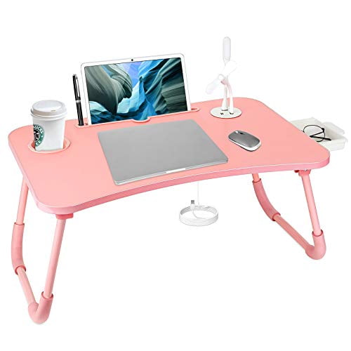 Laptop Bed Desk Foldable Table, Bed Desk Tray With Charger