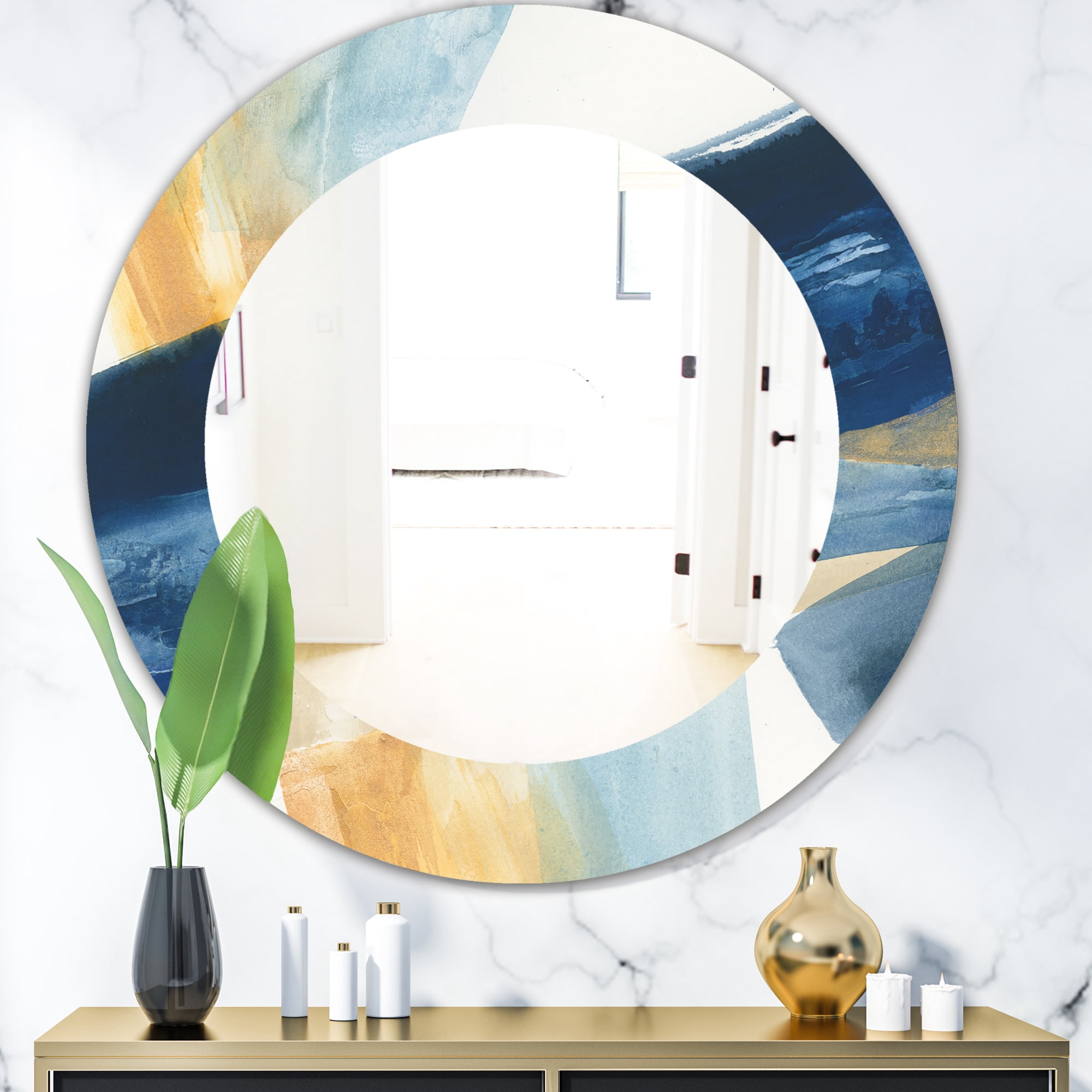 Designart 'Indigo Panel I' Modern Mirror - Oval or Round Wall Mirror