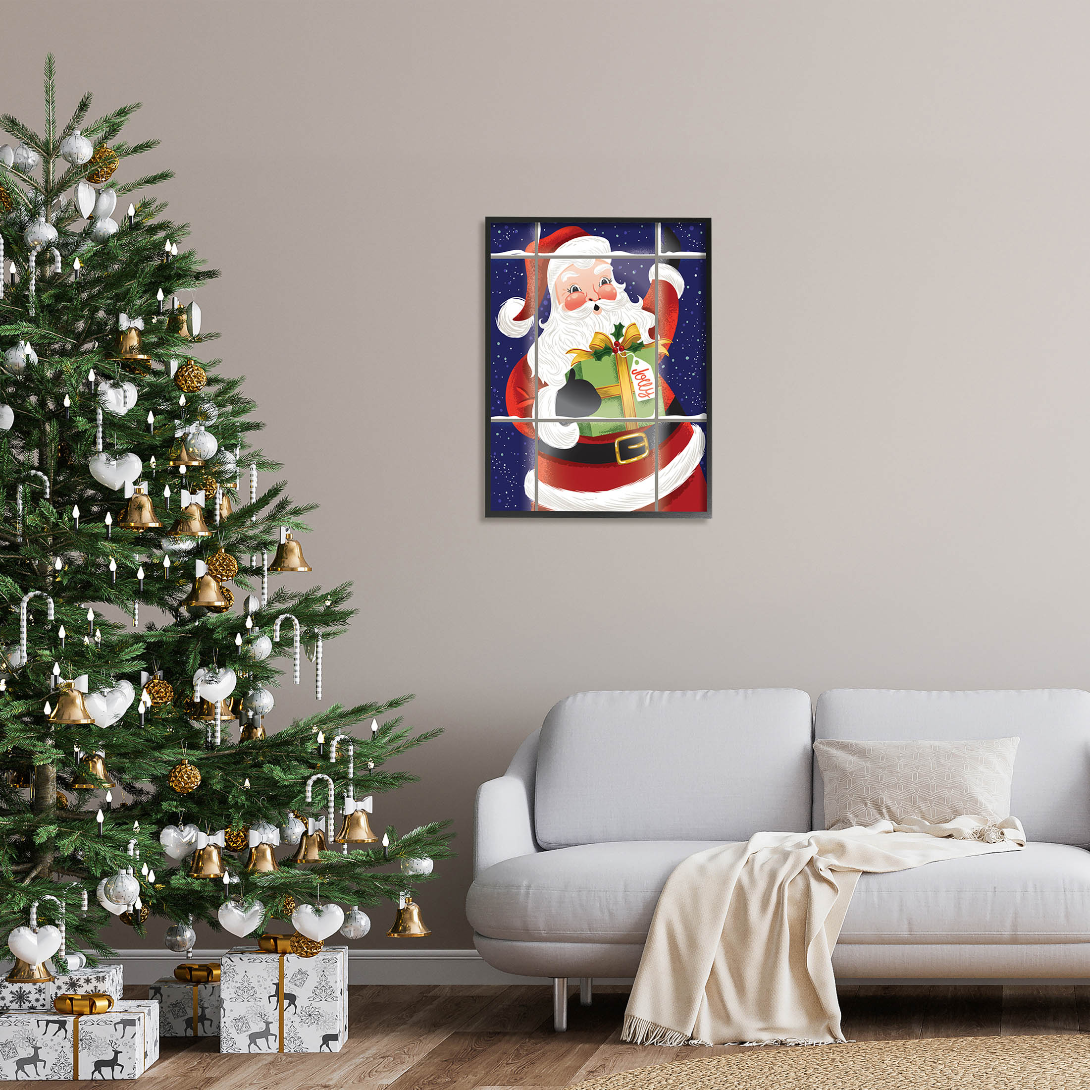 Stupell Industries Vintage Jolly Santa Window Graphic Art Black Framed Art Print Wall Art, Design by Arrolynn Weiderhold