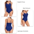 thumbnail image 4 of Traje de baño de una pieza con tirantes finos de malla de retales elástico ajustado con cuello en V traje de baño azul oscuro XXL, 4 of 5