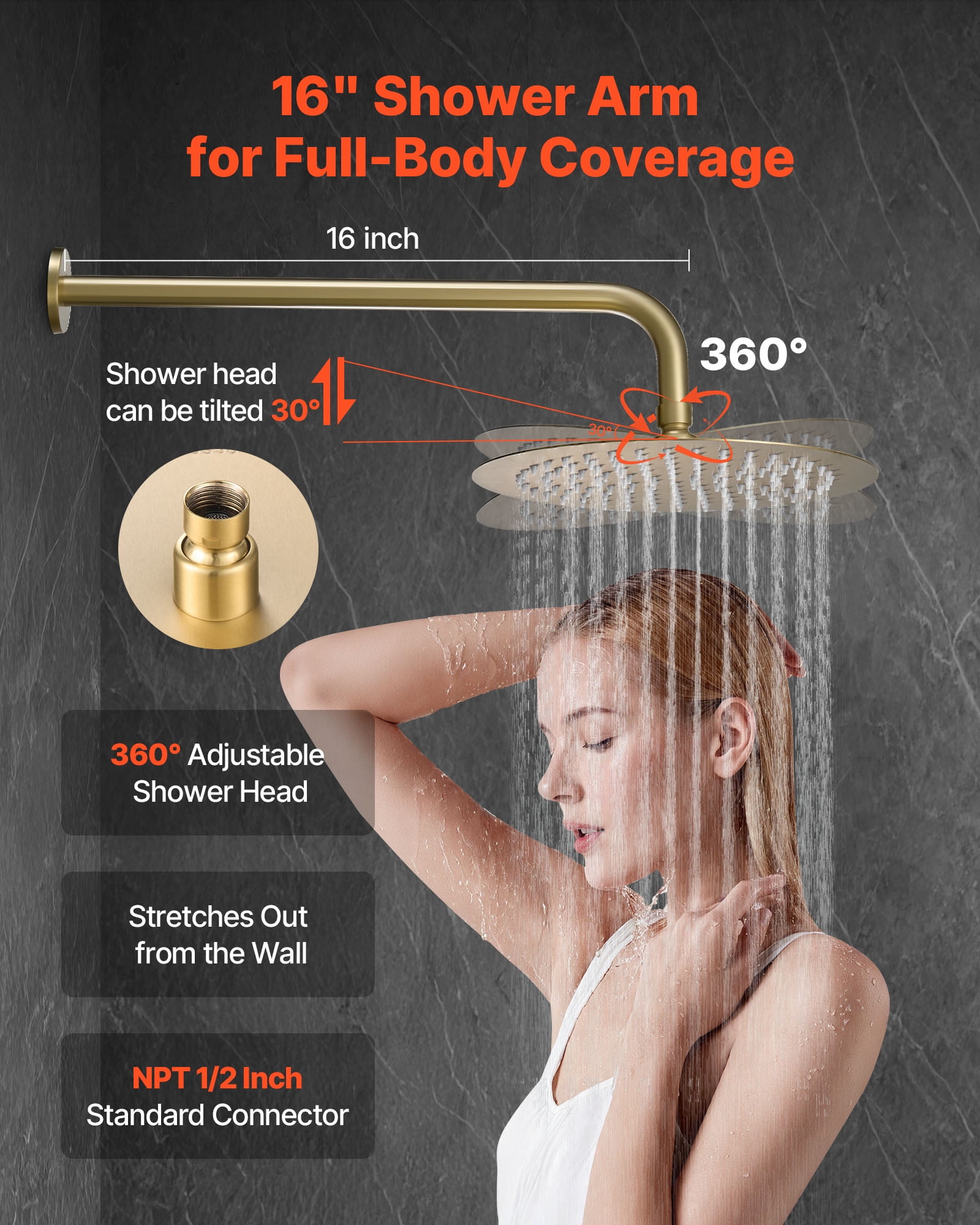VEVOR Shower Faucet Set, Rainfall Bathroom Shower System with 10-Inch Round Rain Shower Head and Handheld Spray, Wall Mounted Bath Fixtures with Brass Valve and Trim Kit, Brushed Gold