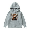 thumbnail image 2 of Kids Cow Pullover Hoodie Graphic Print Sweatshirt with Pocket for Boys Girls Outdoor Play Casual Wear(Grey3,13-14Years), 2 of 7