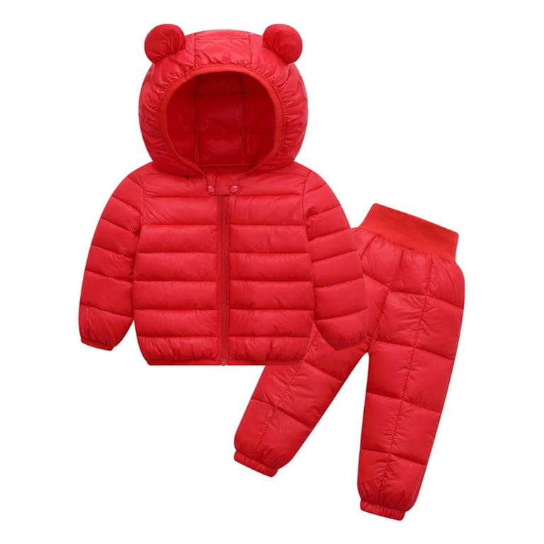 skpabo Toddler Girl Snowsuit 2Pcs Kids Down Jacket Winter Hooded Coat +Snow  Bib Pants Kids Windproof Skiing Suit 