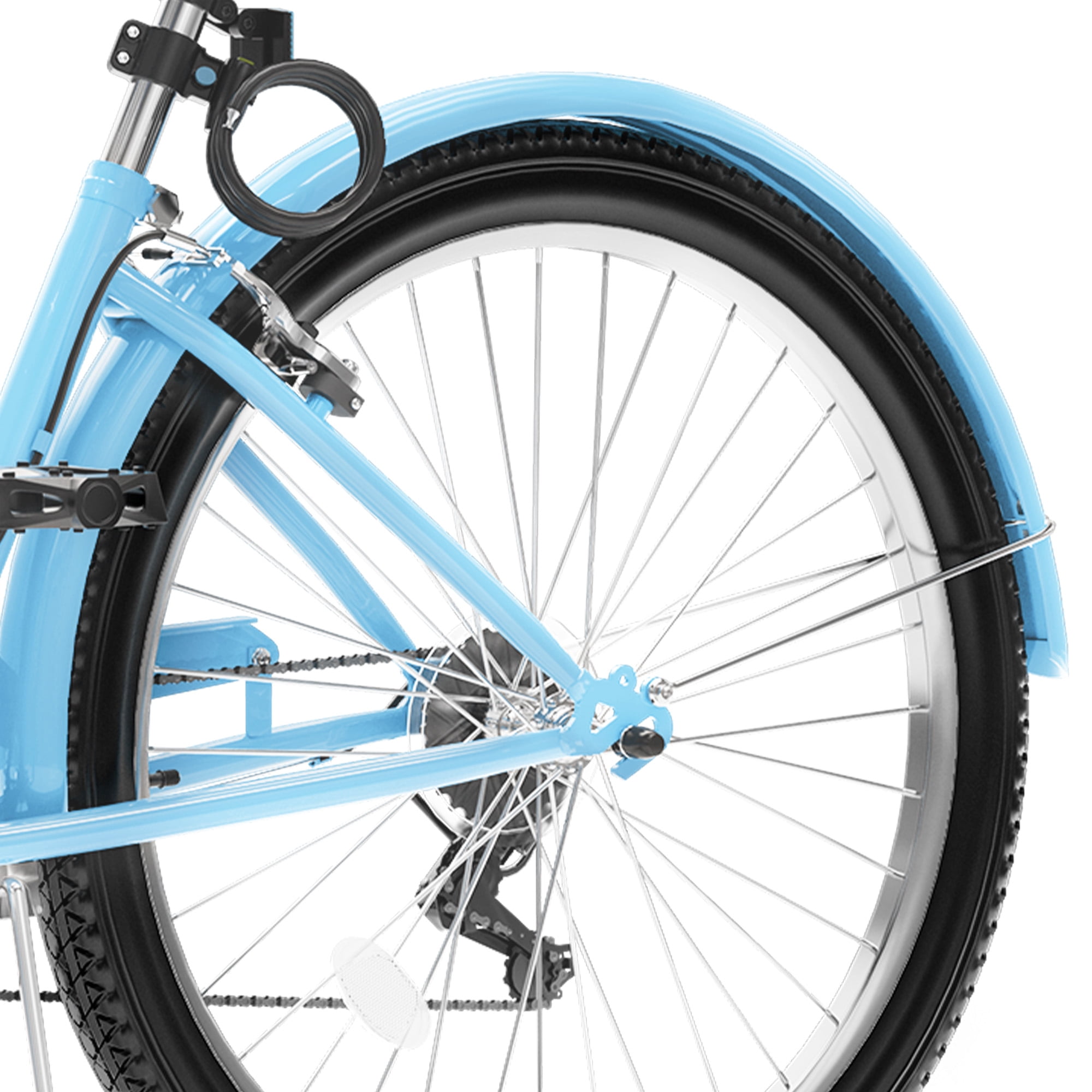Uforic 26'' Beach Cruiser Bike with 7-Speed, Wide Tires, Adjustable Seat, Fenders, for Adult, Blue