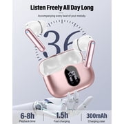Wireless Earbuds, Bluetooth 5.4 Headphones Bass Stereo, Ear Buds with Noise Cancelling Mic, LED Display in Ear Earphones Clear Calls, IP7 Waterproof Bluetooth Earbuds for Laptop/Phones, Rose Gold