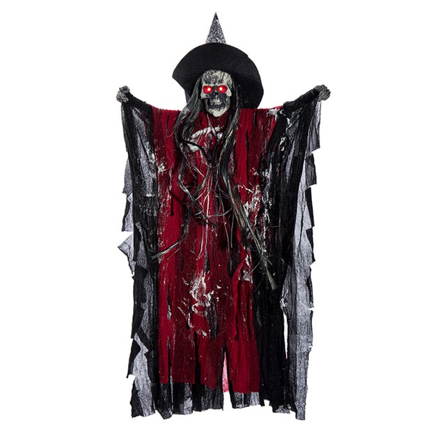 Muyoka Littleduckling 1pc Colgante Halloween Esqueleto Fantasmas Decoraciones con control luminoso y de sonido, Grim Reapers para las mejores decoraciones de Halloween al aire libre (rojo) Muyoka Hogar